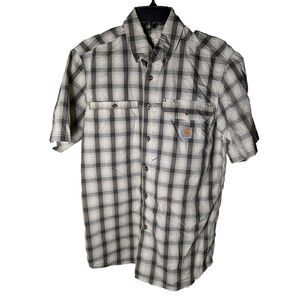 Carhartt Shirt Men's Small Gray Plaid C Force‎ Relaxed Fit Short Sleeve Logo